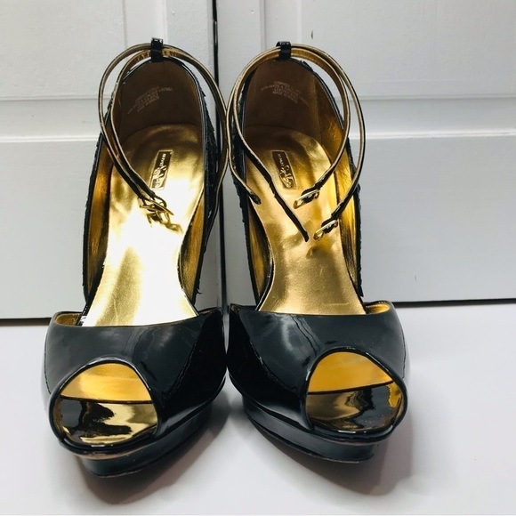 REPORT SIGNATURE Patent Cowhide Peep Toe Pumps Size 9 - Picture 3 of 7